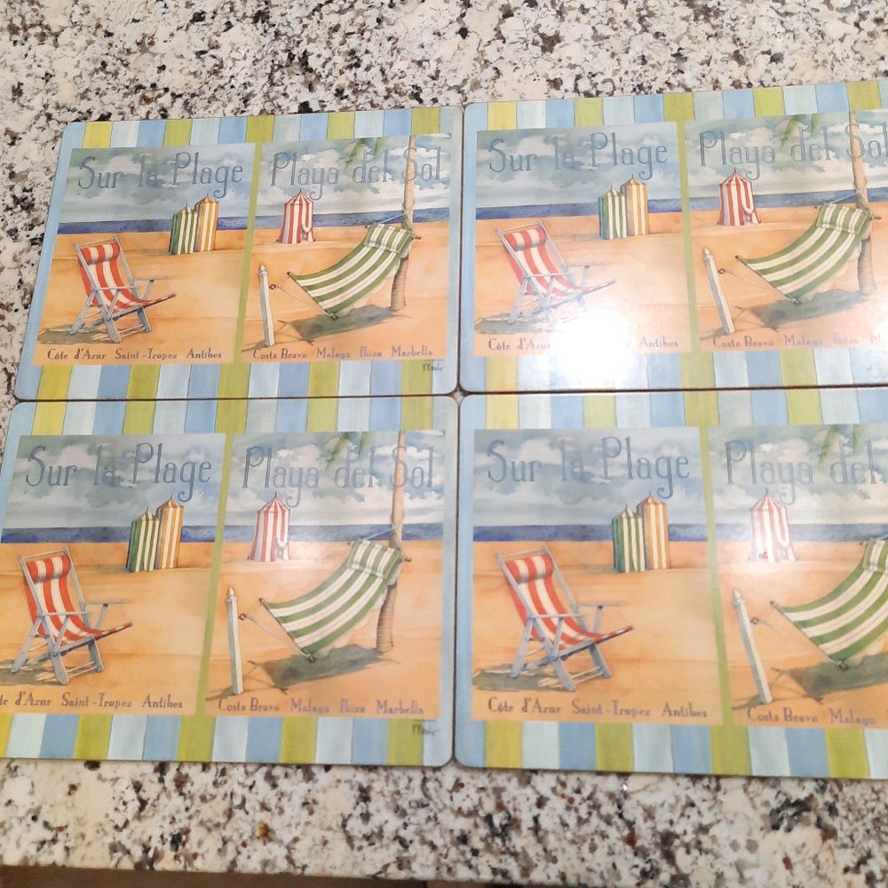 Paul Brent Pimpernel Placemats Cork x4 Playa del Sol Sur La Plage Beach Cabana